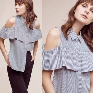Anthropologie Scilla Striped Ruffle Cold Should Top